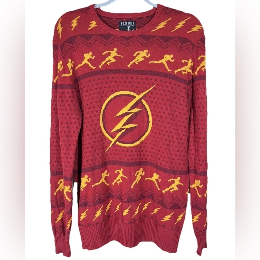 BoxLunch Mens Medium The Flash DC Comics Knit Sweater Ugly Christmas Fair Isle